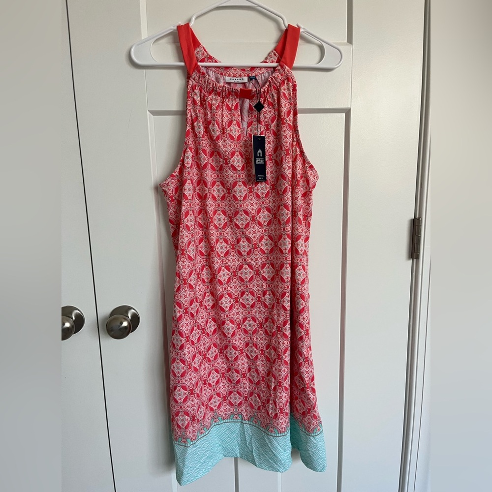 Cabana Life Sleeveless Shift Dress XL Pink Teal Cruise Resortwear NWT UPF 50+